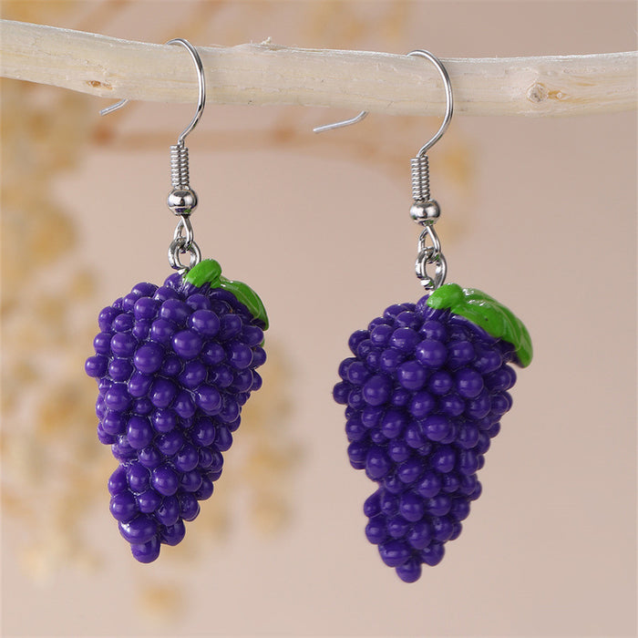 Wholesale Purple Grape Resin Earrings Trendy Fashion Accessory