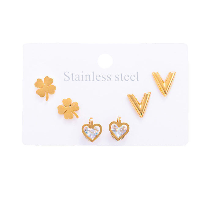 Wholesale Stainless Steel Pearl Heart Flower Earrings Set