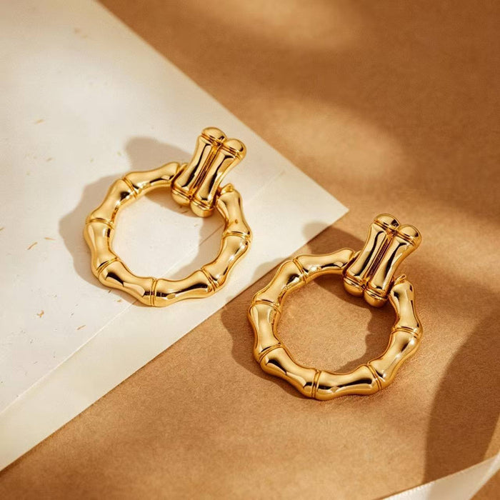 Wholesale Gold Plated Brass Bamboo Circle Earrings For Women Trendy Geometric Hoop Earrings Fashion Accessory For Party Gift And Boutique Resale
