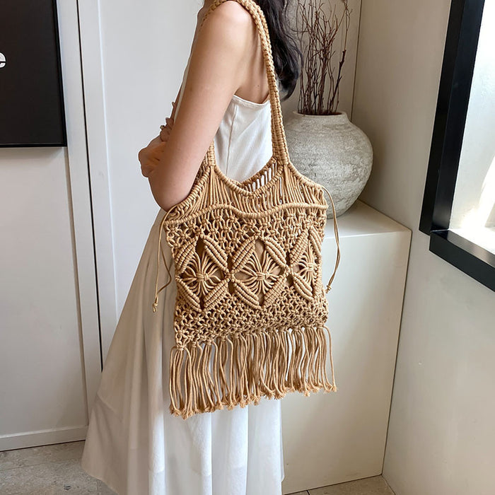Wholesale Cotton Woven Bag  Shoulder Underarm Bag Straw  Beach Bag