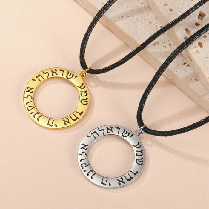 Wholesale Stainless steel leather rope necklace with a simple circular pendant