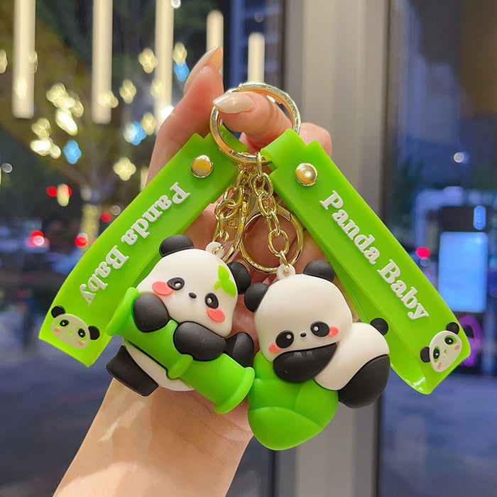 Wholesale Cute Cartoon Panda Keychain Soft PVC Bamboo Panda Handstand Decorative Accessory
