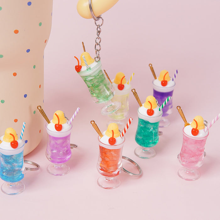 Wholesale Trendy ABS Simulated Fruit Tea Ice Cup Keychain Pendant Decorative Bag Charm Gift MOQ≥5