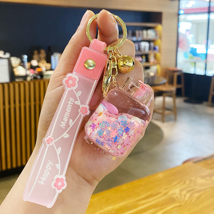 Wholesale Oil-flowing Quicksand Sakura Keychain