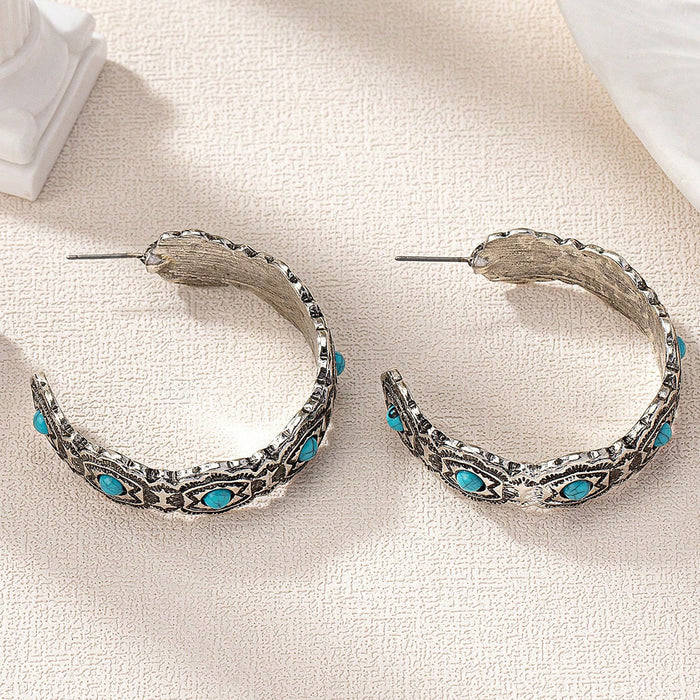 Wholesale Retro Western style turquoise decorated cow pattern earrings