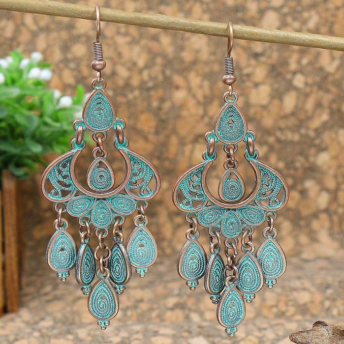 Wholesale Bohemian Tassel Drop Earrings Carved Hollow Geometric Design Fashion Accessory MOQ≥2