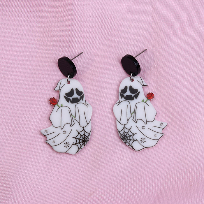 Wholesale  Rainbow Ghost printed acrylic earrings cartoon cute mushroom ghost earrings ear jewelry