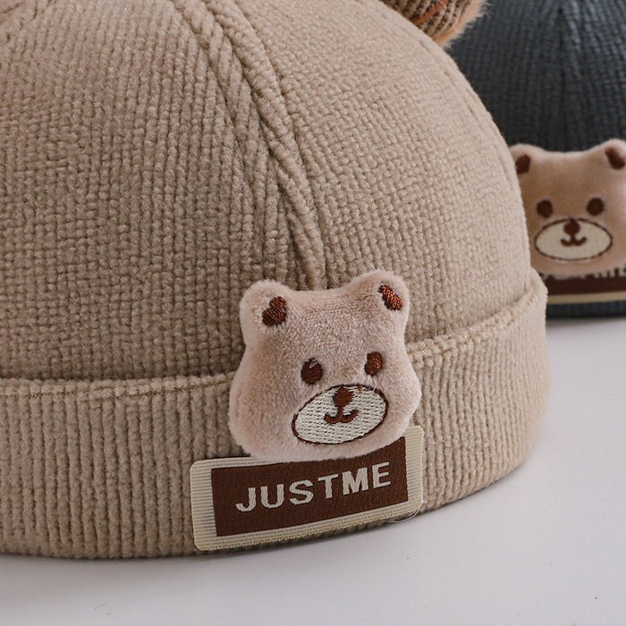Wholesale Cartoon bear head in autumn and winter knitted thick children' s brimless duck tongue hat bear ears