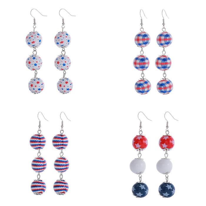 Wholesale American Independence Day Colorful Printed Flag Wooden Beads Long Round Bead Pendant Earrings JDC-ES-ChouTteng018