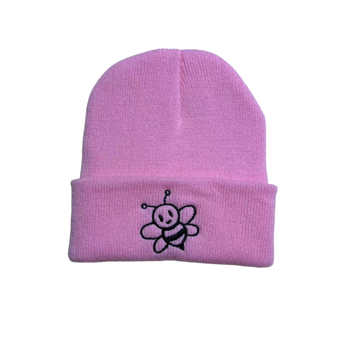 Wholesale Children' s embroidered bee knitted acrylic wool hat cute all-match warm earmuffs