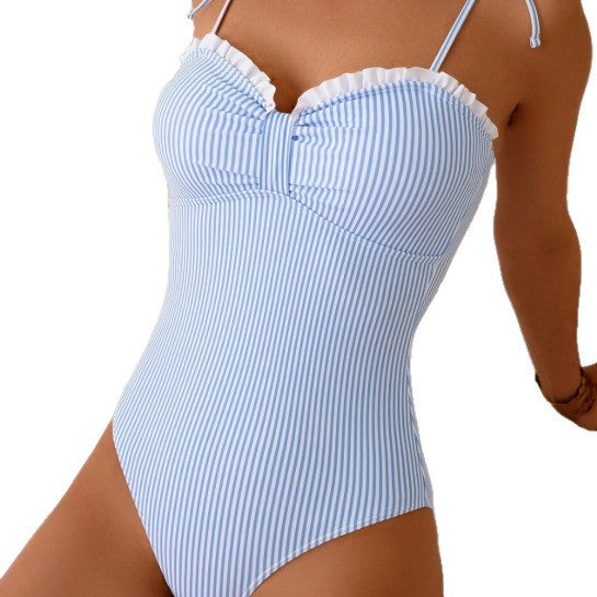 Wholesale Women's One-Piece Swimsuit One-Piece Swimsuit Striped Print Large Backless Sexy Swimsuit SH1234