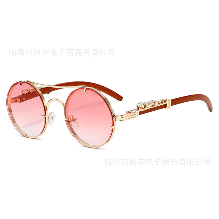 Wholesale New Retro Double Beam Leopard Head Sunglasses Fashion Trend Personalized Round Frame Sunglasses