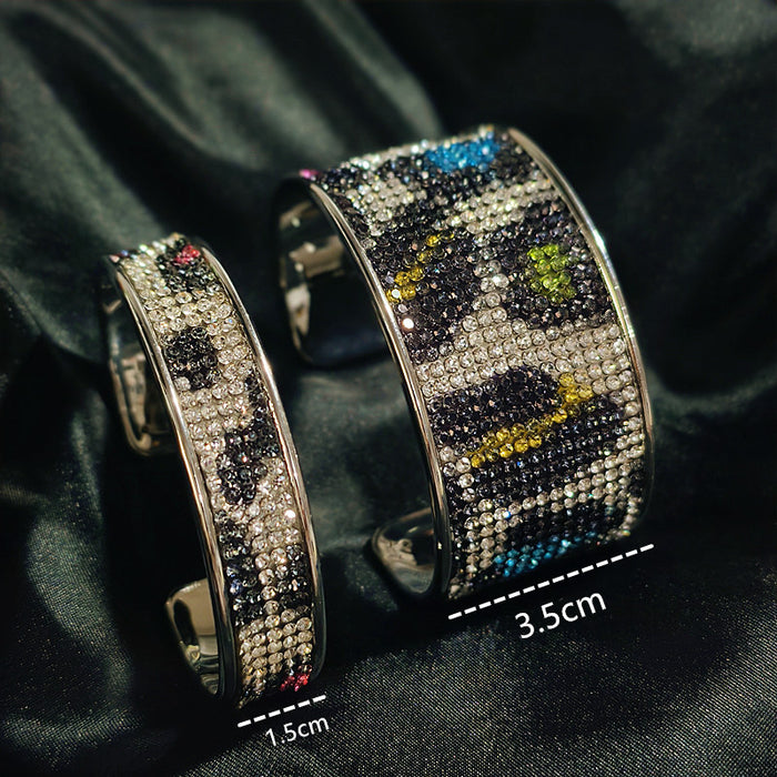 Wholesale Leopard Print Rhinestone Bangle Bracelet Silver Plated Open Cuff Fashion Jewelry Accessory