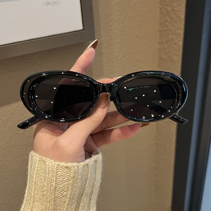 Wholesale  Oval white frame sunglasses  concave sunglasses Women's Big Face cat eye sun protection