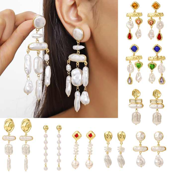 Wholesale Irregular Long Pearl Earrings JDC-ES-ManY052