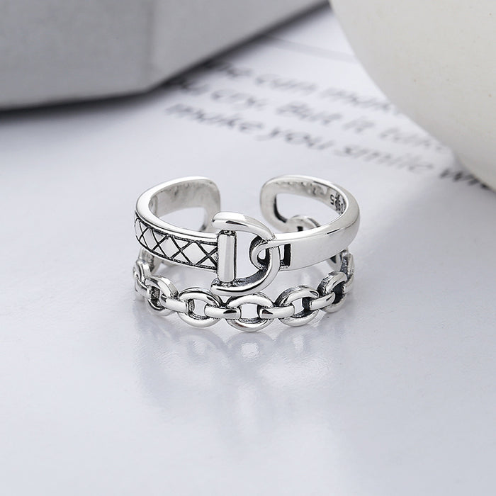 Wholesale Sterling Silver Wide Irregular Double layered Open Ring Personalized Ring