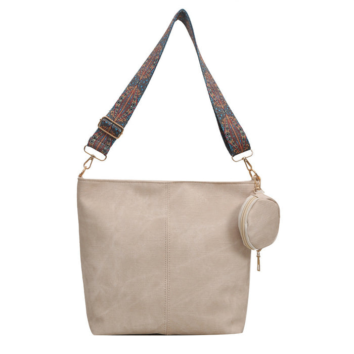 Wholesale Vintage Khaki PU Bucket Bag Large Street Trend Shoulder Crossbody Handbag