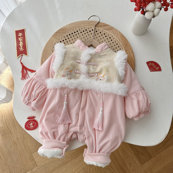 Wholesale Baby's Retro New Year's Service 0-2 Years Old Winter Baby Girl's fleece-lined Buckle