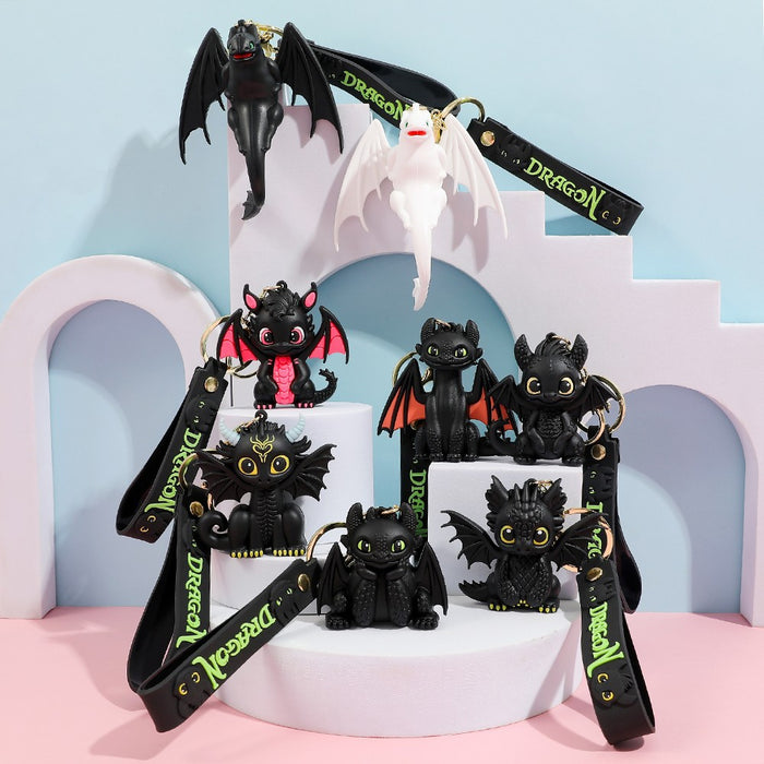 Wholesale Cartoon Black and White Little Flying Dragon Keychain Pendant Soft Plastic Cute Doll Accessories Luggage Pendant