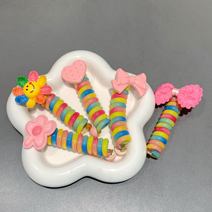 Wholesale Rainbow Children' s Phone Cord Hair Scrunchies Cute Cartoon Colorful Rubber Band
