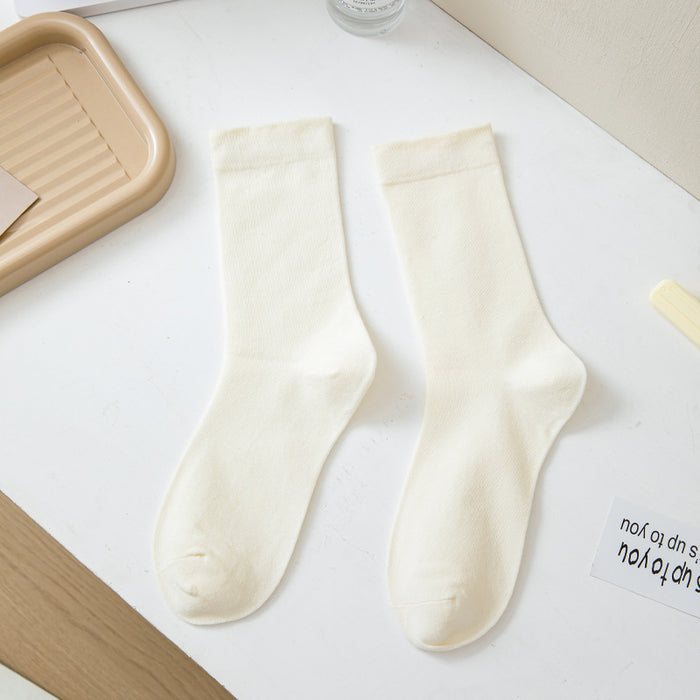 Wholesale White mid length socks made of pure cotton, high cut, and elastic, long socks that absorb sweat and pile up socks