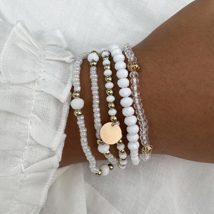 Wholesale Geometric Woven Glass Bead 5-Piece Bracelet Set Black White Jewelry Accessory MOQ≥2