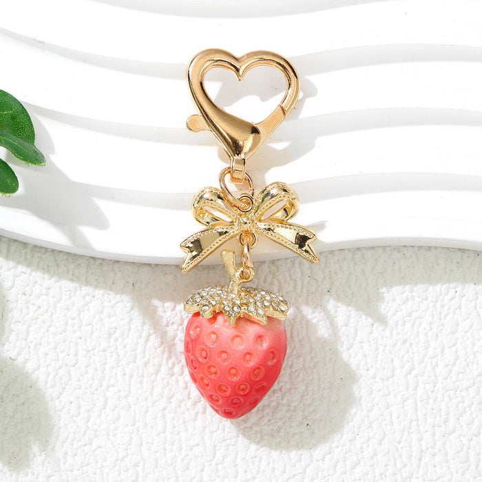 Wholesale Cute Strawberry Keychain with Bow - Plated Red Plastic Decorative Accessory MOQ≥2