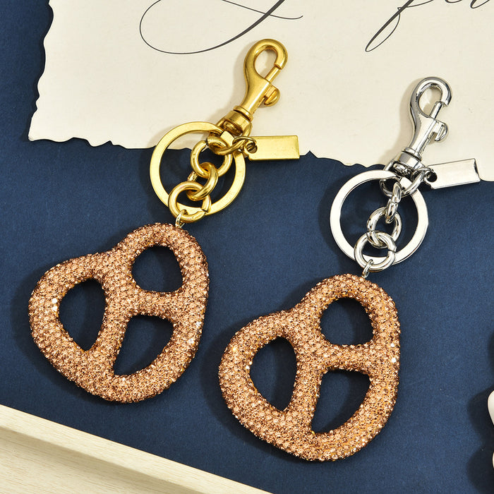 Wholesale Soft Clay Rhinestone Biscuit Shape Keychain Bag Charm Chic Gilt Gold Pendant Everyday Gift Accessory
