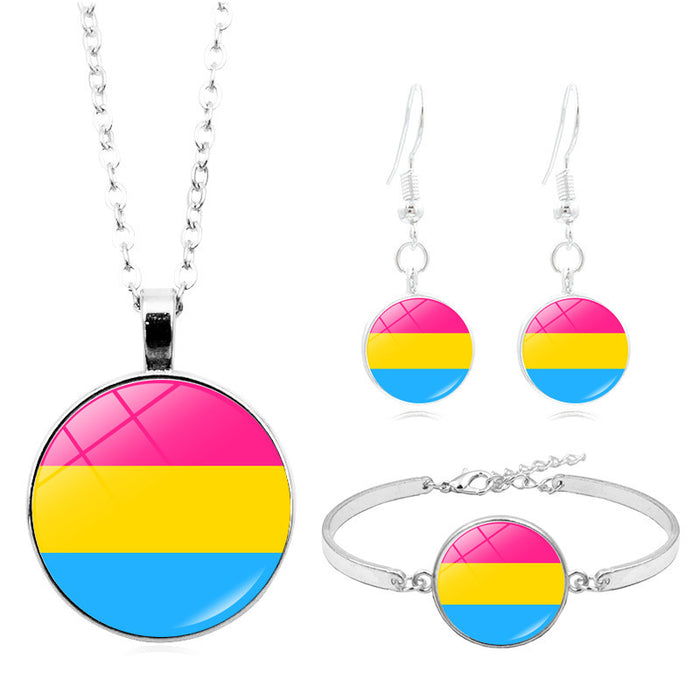 Wholesale Rainbow Color Time Stone Necklace Set JDC-ES-XuS002