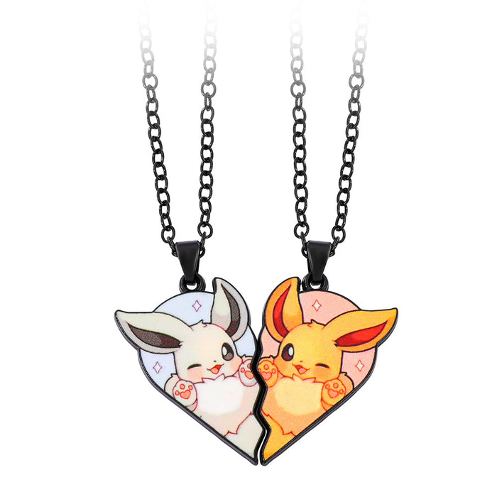 Wholesale 1pair Cartoon Cute Heart Patchwork Pendant Necklace