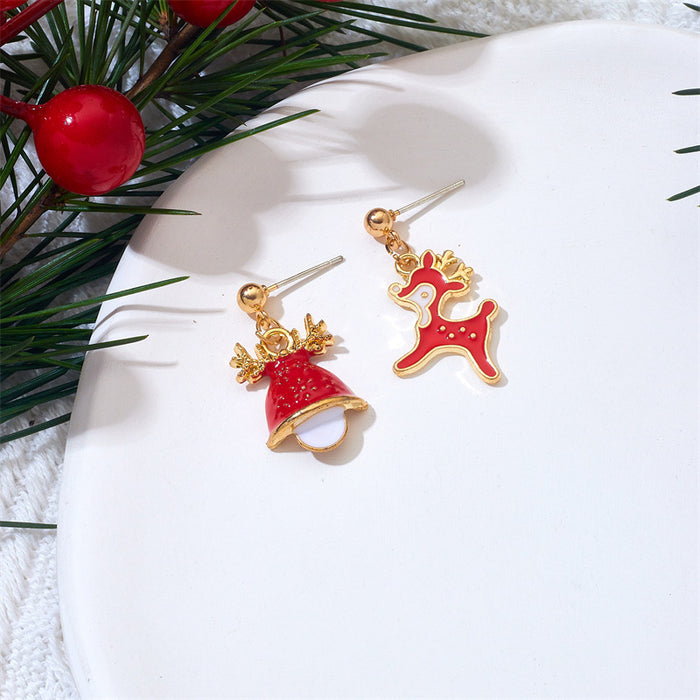 Wholesale Chic Christmas Earrings Deer Bell Santa Short Drop Metal Plated Jewelry Accessory