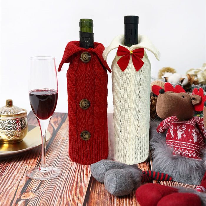Wholesale Christmas Decorations Family Christmas Wine Bottle Cover Home Decoration Scene Layout Knitted Red Wine Bottle Bag