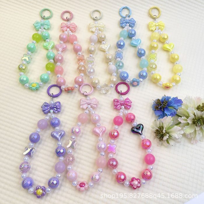 Wholesale Flocked kitten fun girly colorful beaded mobile phone chain keychain bag doll pendant accessories