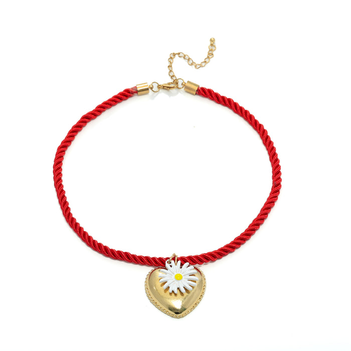 Wholesale Colorful rope heart-shaped sun daisy pendant necklace
