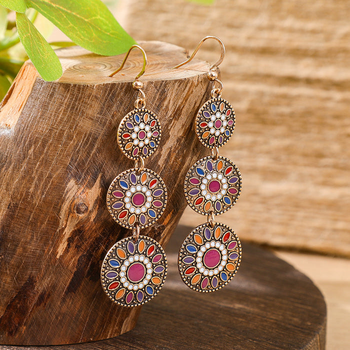 Wholesale Dripping Glaze Alloy Earrings Retro Ethnic Style Geometric Design MOQ≥2