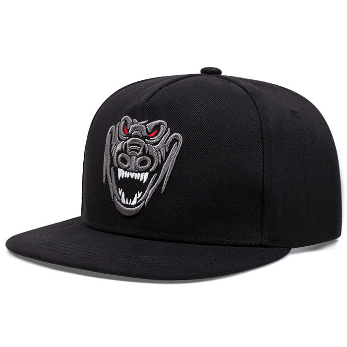 Wholesale Fashionable animal embroidery flat brimmed hat, sun hat with adjustable duckbill cap, baseball cap