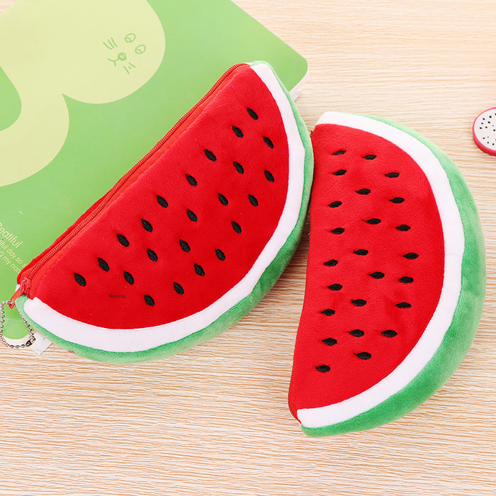 Wholesale Fashionable Cute Big Watermelon Cute Plush Stationery Bag Storage Pencil Case Melon Design Children's Shoulder