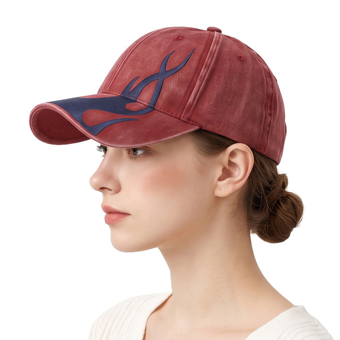 Wholesale Flame Embroidery Washed Baseball Cap Vintage Street Style Curved Brim Hats Unisex