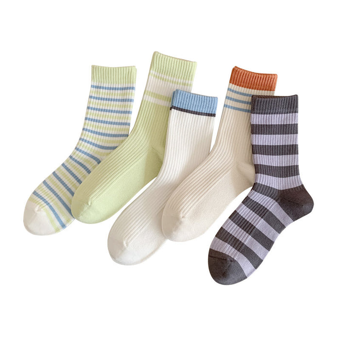 Wholesale Socks with striped midsole socks, trendy contrasting colors, stacked socks, cotton