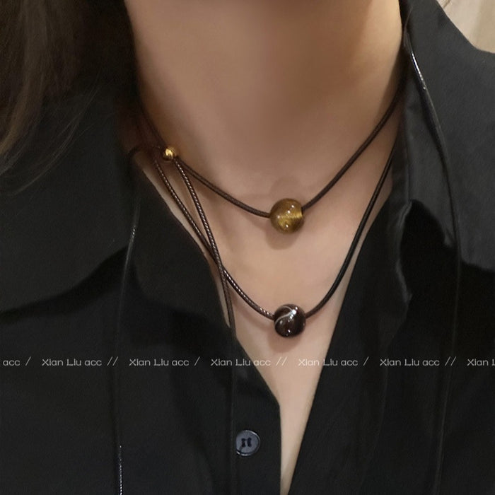 Wholesale Stone black rope  Women's Light luxury  clavicle chain accessories