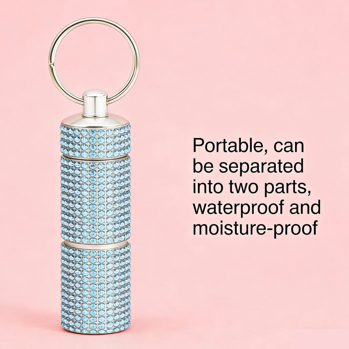 Wholesale Alloy Waterproof Sealed Pill Holder Keychain Rhinestone Decor European American Modern Style For Everyday Travel