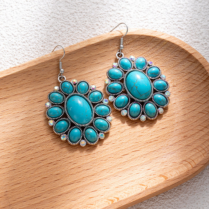 Wholesale Retro ethnic turquoise flower earrings