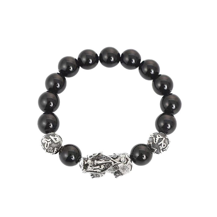 Wholesale Buddha bead bracelet for men, obsidian for wealth, silver jewelry, vintage gift