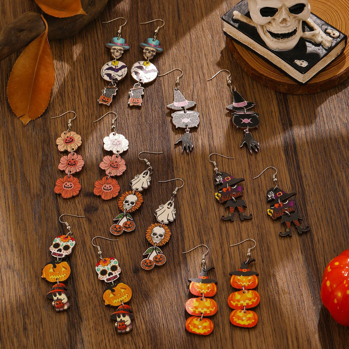 Wholesale Wooden Printed Color Pumpkin Skull Ghost  Gift Creative ing Women' s Earrings
