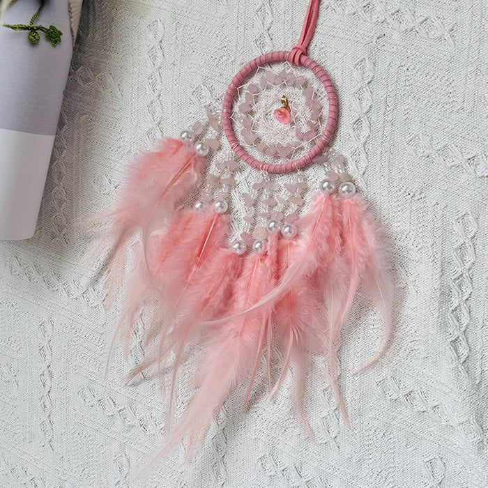 Wholesale Crystal Stone Dream Catcher Car Pendant Feather Wind Chime Rearview Mirror Decorative Accessory MOQ≥2