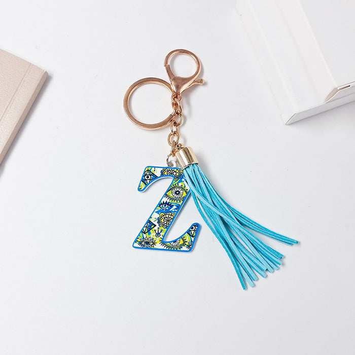 Wholesale Zinc Alloy Leather Letter Color Tassel Keychain JDC-KC-JinY003