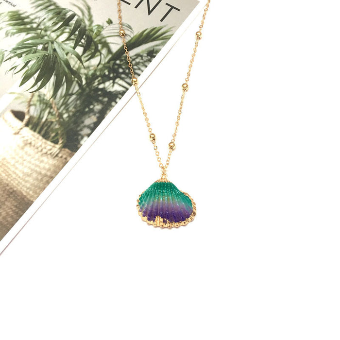 Wholesale Bohemian Beach Style Shell Pendant Necklace Gold Plated Edge Jewelry Accessory MOQ≥2