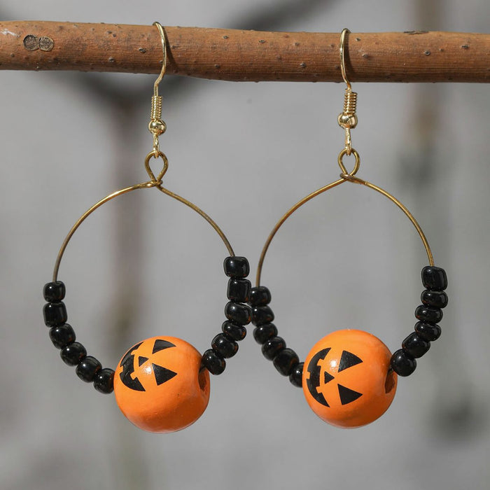 Wholesale Halloween Pumpkin Spider Wooden Earrings JDC-ES-JunJie002