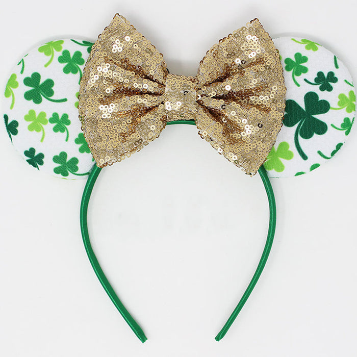 Wholesale Irish Festival Glitter Clover Bow Headband JDC-HD-Lanju002