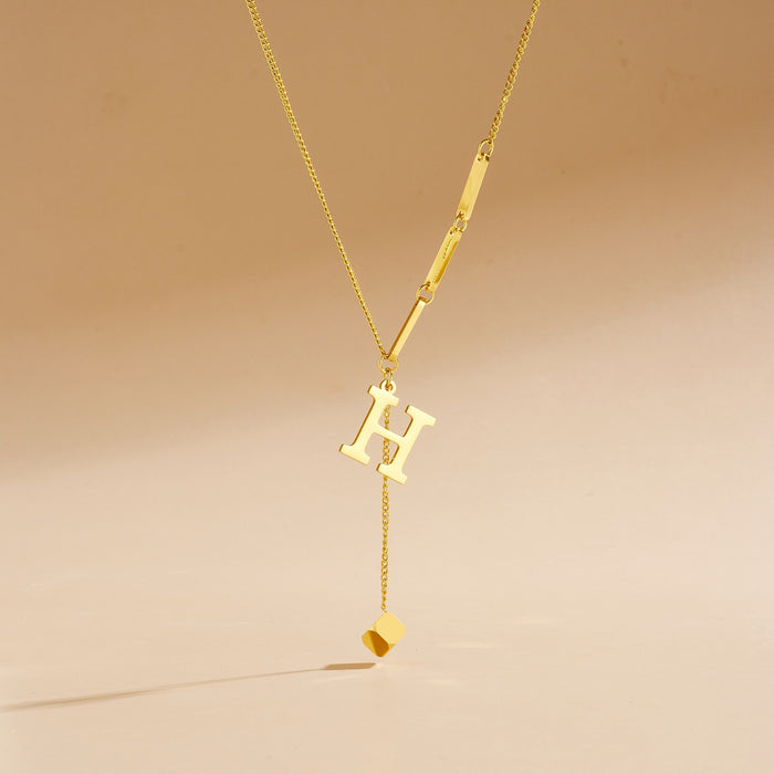 Wholesale Stainless Steel Necklace with Long  Block-Letter Tassel Pendant